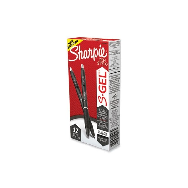 Sharpie S-GEL RETRACTABLE GEL PEN, EXTRA-FINE 0.38 MM, BLACK INK, BLACK BARREL, DOZEN 2140521 - main